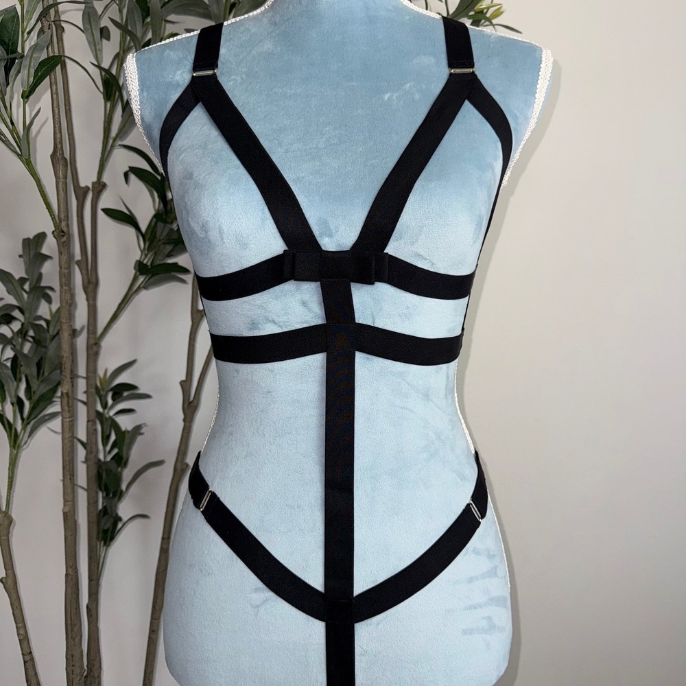 Cosabella Black Elastic Cage Body Harness Gold Hardware New Size Large
